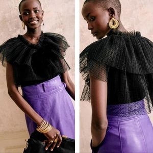 Sezane Black Ruffled Top